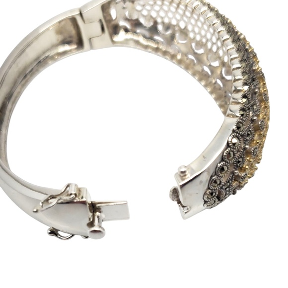 Judith Jack Sterling Silver & Gold-Tone Marcasite Bangle Bracelet #21222 - Picture 5 of 13